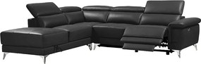 Kanapa narożna z elektryczną funkcją relax PASCALINE ze skóry - Kolor antracytowy - narożnik lewostronny