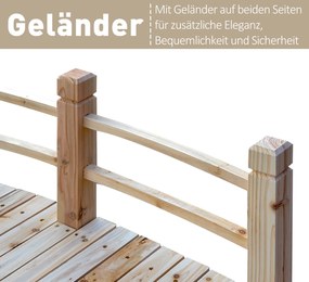 Outsunny Drewniany Most Ogrodowy z Balustradą Naturalny Lite Drewno Maks 180kg Dekoracyjny Mostek 152.5x67x48cm | Aosom PL