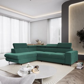 Masseno Narożnik VELISS z funkcją spania i pojemnikiem na pościel Narozniki L, Rozkładana sofa - Lazurowy, CASTEL 75