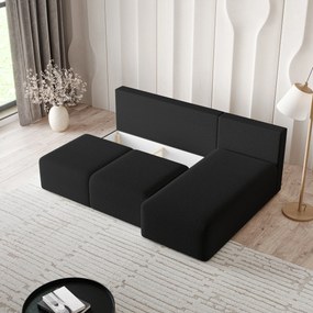 Masseno Narożnik TRAMA z funkcją spania i pojemnikiem na pościel Narozniki L, Rozkładana sofa - Czarny, QUELLE 100