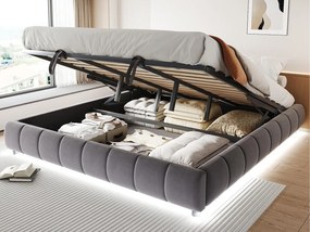 Tapicerowane łóżko ze schowkiem 180x200cm - z taśmą świetlną LED (jednolity kolor) - szare (materac nie wchodzi w zestaw)