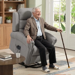 HOMCOM Fotel z funkcją Power-Lift, masażem wibracyjnym i ogrzewaniem, fotel z funkcją podnoszenia, port USB, kieszenie boczne i pilot, jasnoszary | Aosom PL