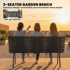 Outsunny Ławka ogrodowa 3-osobowa, odporna na warunki atmosferyczne, metalowa, z szerokim siedziskiem, lamelowy design, nośność 240 kg, 154 x 68 x 88 cm | Aosom PL