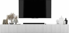 Szafka RTV z 8 drzwiami – Korpus biały mat, frezowane fronty biały mat – 300 cm