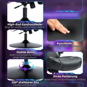 Vinsetto Ergonomiczny fotel gamingowy z funkcją kołysania i głośnikami, wsparcie lędźwiowe i na szyję, do pokoju gracza, sztuczna skóra, Szary+Czarny