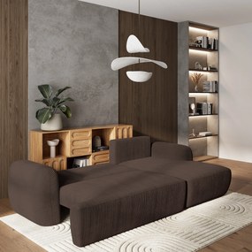 Masseno Narożnik MODENZA z funkcją spania i pojemnikiem na pościel Narozniki L, Rozkładana sofa - Brązowy, POSO 06