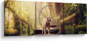 Obraz tygrysa w dżungli (z zegarem) (90x30 cm)