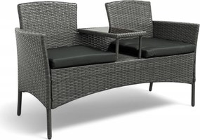 Meble ogrodowe Ratina, dwuosobowa sofa ze stolikiem, kolor szary, poduszki szare