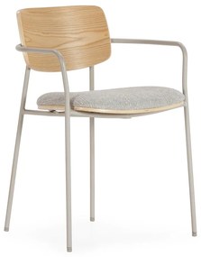 Jasnoszare/w naturalnym kolorze tapicerowane fotele jadalniane zestaw z podłokietnikami Nour – MOME