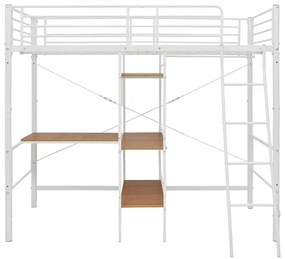Białe metalowe łóżko z biurkiem i regałem 90x200 cm - Morgan