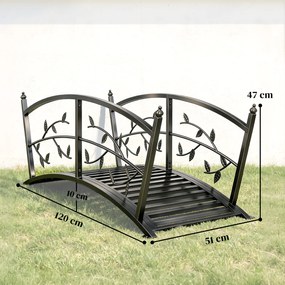 Outsunny Dekoracyjny mostek ogrodowy z metalu 120 cm z bezpiecznymi balustradami, antyczny wygląd, odporny na korozję, łatwy montaż | Aosom PL