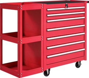 HOMCOM Wózek warsztatowy z 7 szufladami, zdejmowana półka boczna, 4 kółka z hamulcem, 96x33,5x75cm, czerwony | Aosom PL