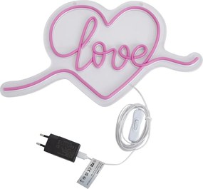 Neonowa lampa ścienna różowa z LED - Love