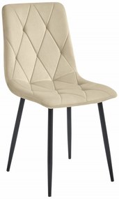 Jasnobeżowe aksamitne krzesło do jadalni LIBRA z czarnymi nogami