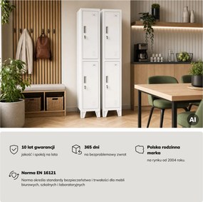 Szafka ubraniowa metalowa pracownicza głęboka 2-drzwiowa biała, 292x1720x600 mm: BARTEK 1 Plus D600