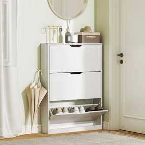 HOMCOM Szafka na buty z 3 składanymi szufladami, na do 12 par butów, Płyta wiórowa, 80 x 17 x 108 cm, Biały