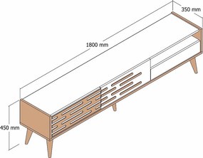 Elegancka szafka pod telewizor – 180 x 35 x 45 cm – orzech i biel – płyta wiórowa pokryta melaminą