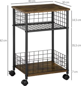 HOMCOM Wózek kuchenny przemysłowy design Stal Czarny Brąz 1 półka kosz na przechowywanie 4 kółka | Aosom PL