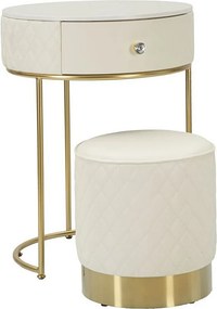 Toaletka Sharon Ø52x70 cm z pufą Ø36x39 cm – efektowny design z sosny, płyty MDF, metalu w kolorze białym i złotym – zestaw mebli do sypialni