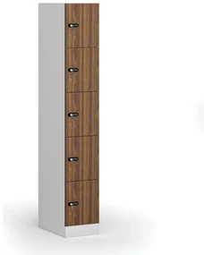 Szafka skrytkowa, 5 schowków, 1850 x 300 x 500 mm, zamek mechaniczny z kodem, drzwi laminowane, orzech