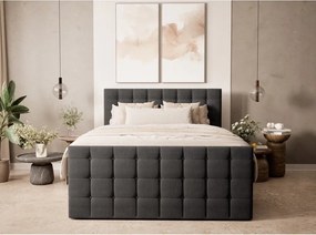 Antracytowe łóżko kontynentalne ze schowkiem 160x200 cm Tasca – Maison de Rêve