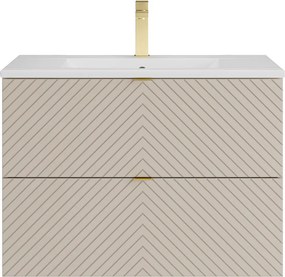 Szafka łazienkowa wisząca z wpuszczaną umywalką i baterią – beż – 80 cm – DORIONI