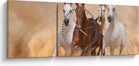 Obraz - Stado koni (z zegarem) (90x30 cm)