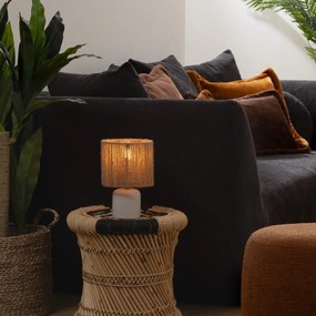 Ceramiczna lampa stołowa KOBY z plecionym kloszem, 24 cm
