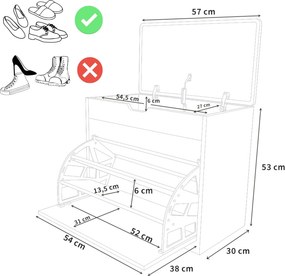 Szafka na buty z siedziskiem i wysuwanymi półkami VAULT, 57 x 30 x 53 cm