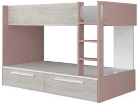 Łóżko piętrowe 2 x 90 x 200 cm - 2 szuflady - Różowy, biały i naturalny + Materac - TINOLI