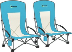 Zestaw 2 Składanych Krzeseł Kempingowych Outsunny z Uchwytem na Napoje, Siatkowe Oparcie, Niebieskie, do 120 kg