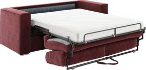 Kanapa 4-osobowa rozkładana z bordowej tkaniny szenilowej - Spanie na szerokich listwach 160 cm - Materac 14 cm LORETO