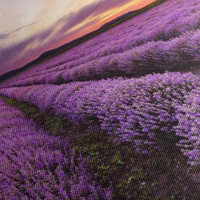 Obraz - Pole lawendy o zachodzie słońca (z zegarem) (90x30 cm)