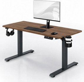 Biurko elektryczne z regulacją wysokości ergonomiczne antracytowe/orzech,1400x700 mm: ARIA