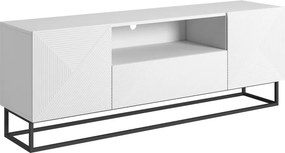 Szafka RTV Asha 167 cm z szufladą i metalowym stelażem - biały mat