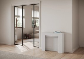 Konsola rozkładana 90x25/211 cm Kiba Frassino biała wewnętrzne przedłużenia