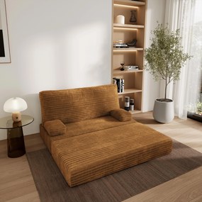 Masseno Sofa piankowa LADIA z funkcją spania, Kanapa z pianki do salonu, Bezmontażowa, Tkanina sztruksowa – Miedziany TILIA 56
