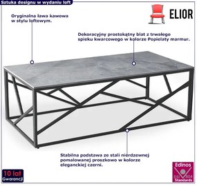 Loftowa ława z blatem popielaty marmur - Goldea 2X