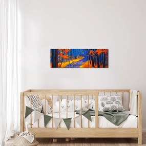 Obraz jesiennego lasu (z zegarem) (90x30 cm)