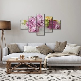 Obraz - Kwiaty na ścianie w pastelowych kolorach (125x70 cm)