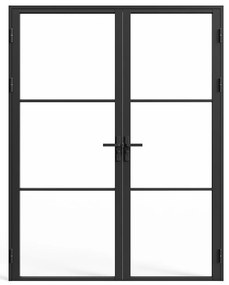 Drzwi kompletne 2-skrzydłowe dwustronne z aluminium i szkła hartowanego - wys. 204 x szer. 146 cm - MASERU