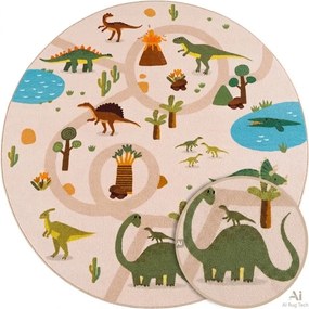 Dywan dziecięcy Coco Dinozaury beżowe koło 120 cm x 120 cm