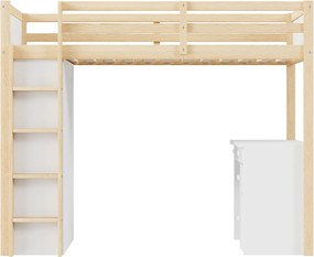 Łóżko mezzanine 90x200 cm - z meblami do przechowywania i biurkiem - z litego drewna - naturalne