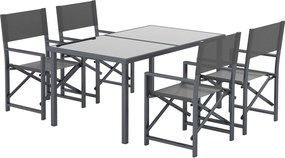 Zestaw mebli jadalnianych Outsunny 5-częściowy ze stali dla 4 osób, stół ze szklanym blatem i 4 składane krzesła, Szary