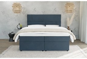 Ciemnoniebieskie łóżko boxspring ze schowkiem 200x200 cm Lola – Ropez