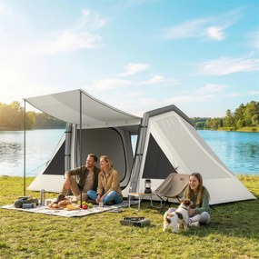 Outsunny Namiot pneumatyczny 4-osobowy, szybki montaż, outdoorowy namiot na camping z 2 sypialniami i przedsionkiem | Aosom PL
