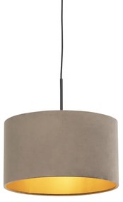 Lampa wisząca z abażurem z weluru taupe ze złotem 35 cm - CombiWiejski/ Rustykalny / Vintage Oswietlenie wewnetrzne