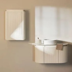 Zestaw Wiszących Mebli Łazienkowych 90x50 Cm Z Drewna Carsone Naturalna & Naturalna & Redondo Cerámica Blanco Rayas Ø36 Cm - Sklum