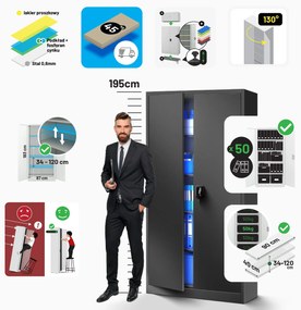 Szafa na dokumenty biurowa metalowa antracytowa: JAN H, 900 x 1950 x 400 mm