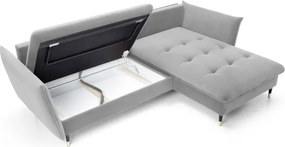 Narożnik GLAM Prawostronny z funkcją spania, zestaw z poduszkami wolnostojący tkanina RIVIERA 80 Jasny szary DOMO HOME